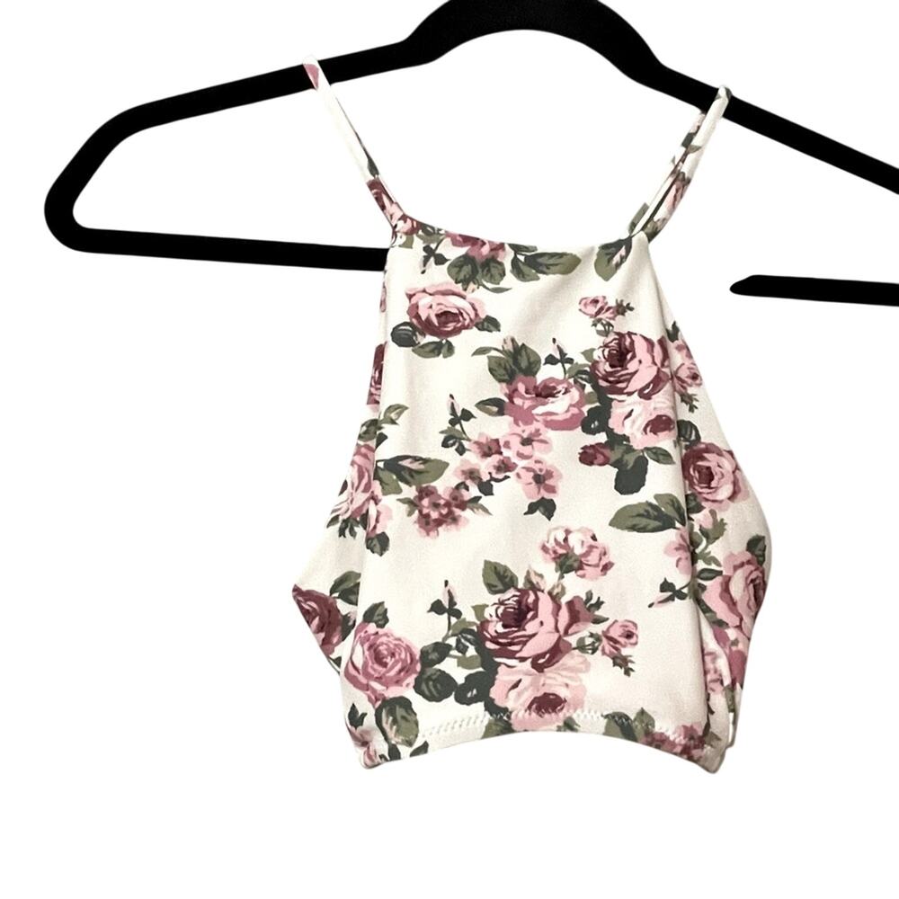 Show Me Your Mumu Mermaid White Pink Floral Halter Swimsuit Bikini Top Womens S